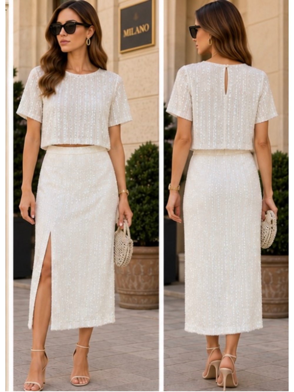 Retrofete Sequin Midi Skirt, Size S, White New!